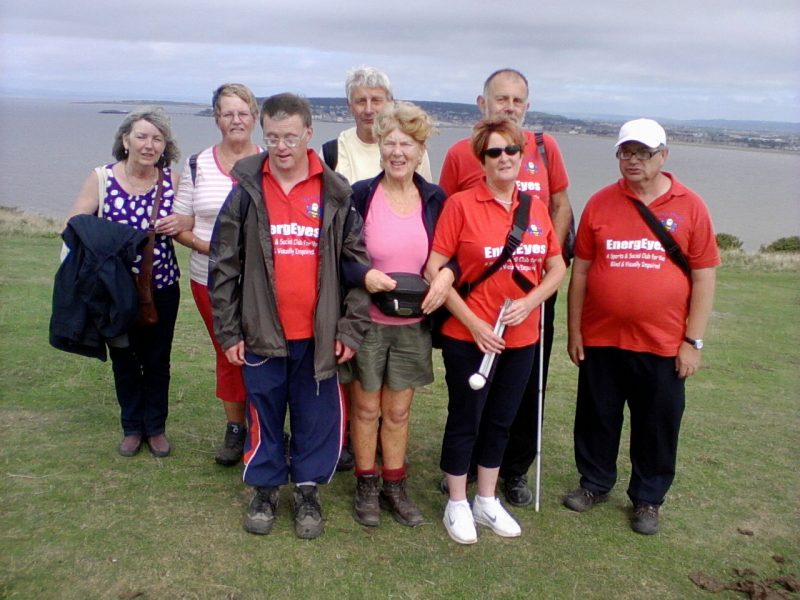 Gwen, Phyllis, Andrew, Spud, Aileen Jean, Phillip &amp; Ernest with Weston-super-Mare in the background